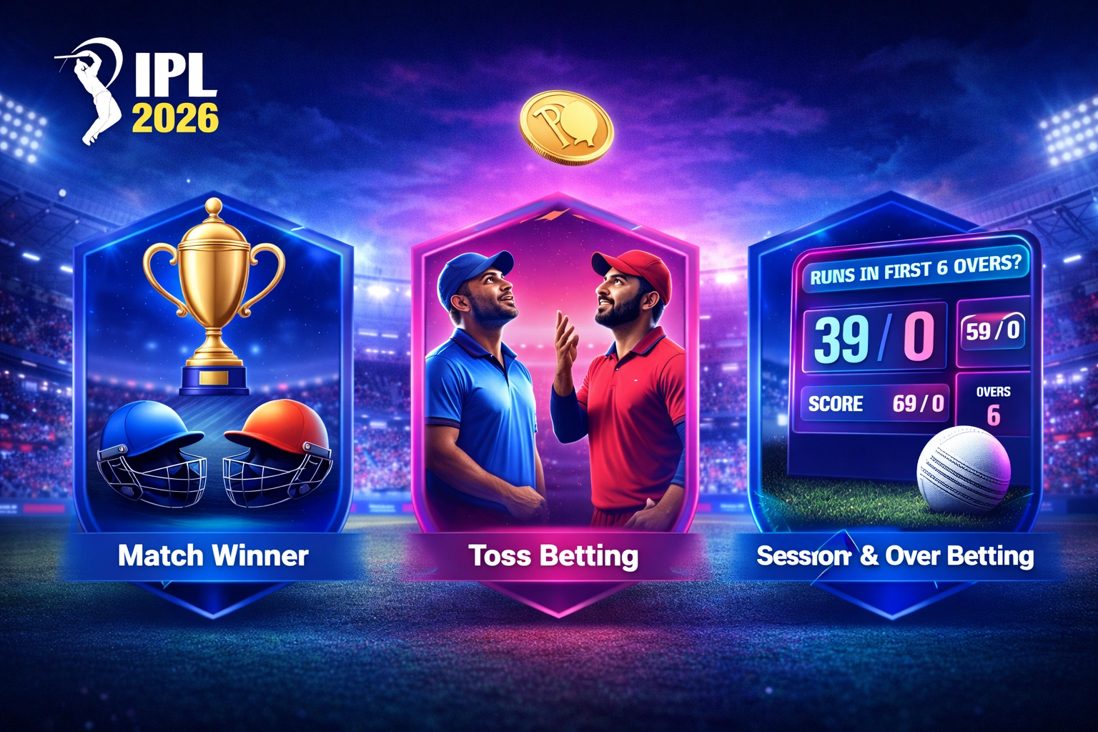 Featured IPL Cricket Betting games including match winner toss and session betting 2026