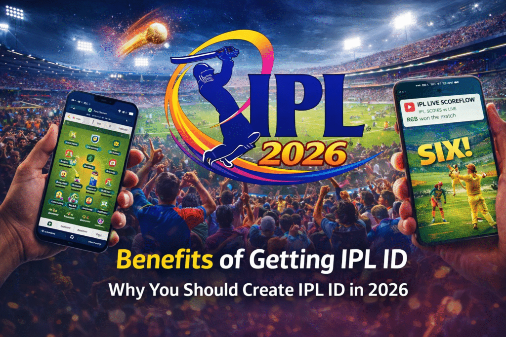 Benefits of getting IPL ID 2026 with IPL logo and cricket background
