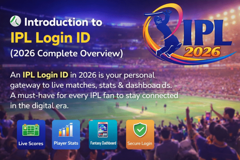 IPL Login ID 2026 dashboard with official IPL logo showing live cricket stats and match updates